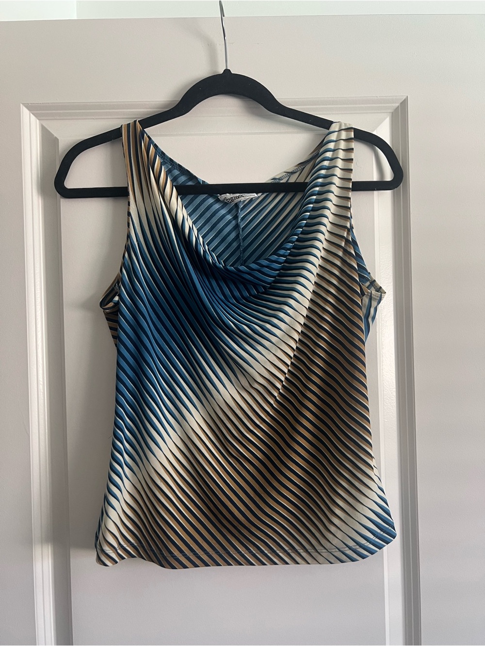 Papaya Striped Cowl Neck Tank Top - Blue, Brown & Cream